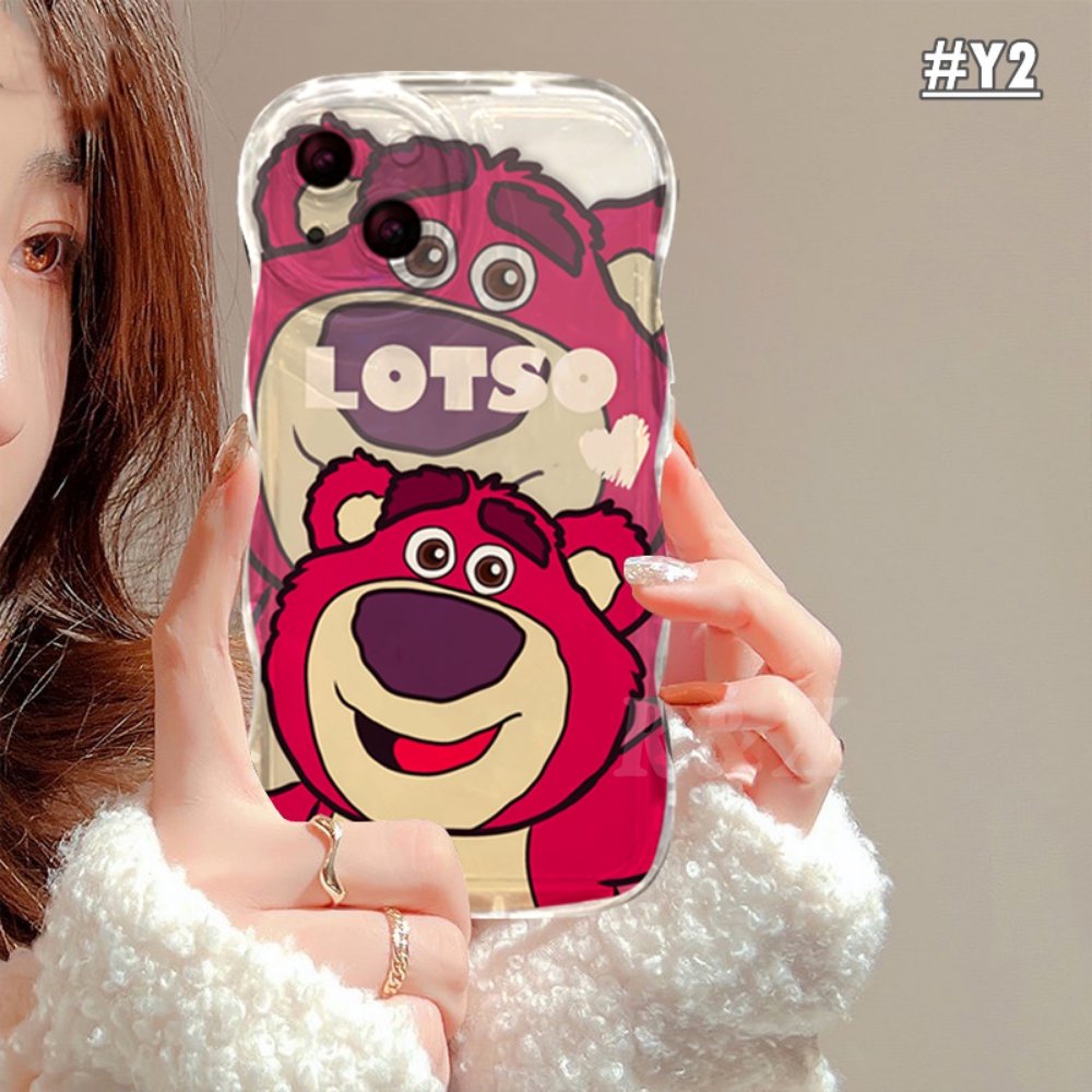 Casing Realme C53 C55 C33 C35 C30 C31 Realme 10 9i 8i 6i 5 7i C15 C25 C21Y C25Y C12 C1 C20 C3 C2 C1 Narzo 50 Wavy Edge Cartoon Manyo Strawberry Bear Transparan Soft Case RIXUAN