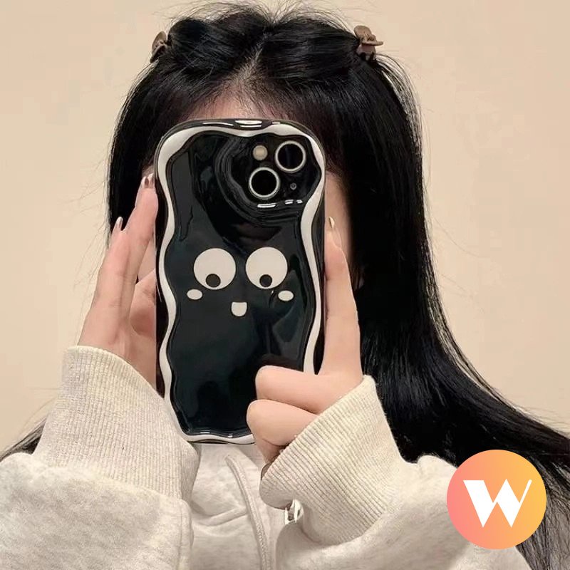 Untuk Realme 9i 6i C55 C15 C17 C25Y C20 C25 C30 C12 5s 5i 7i 5 C35 C31 C33 C25s C21 C21Y C3 C11 Simple Hitam Putih Motif Leopard Ekspresi Lucu 3D Tepi Bergelombang Melengkung Soft Cover