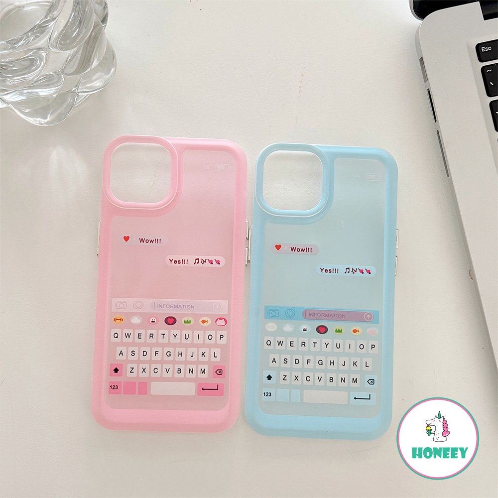 IPHONE Lovely Chat Keyboard Pink Biru Bening Casing Ponsel Untuk Iphone14 11 12 13 Pro Max XR X XS 7 8plus Shockproof Soft TPU Phone Cover