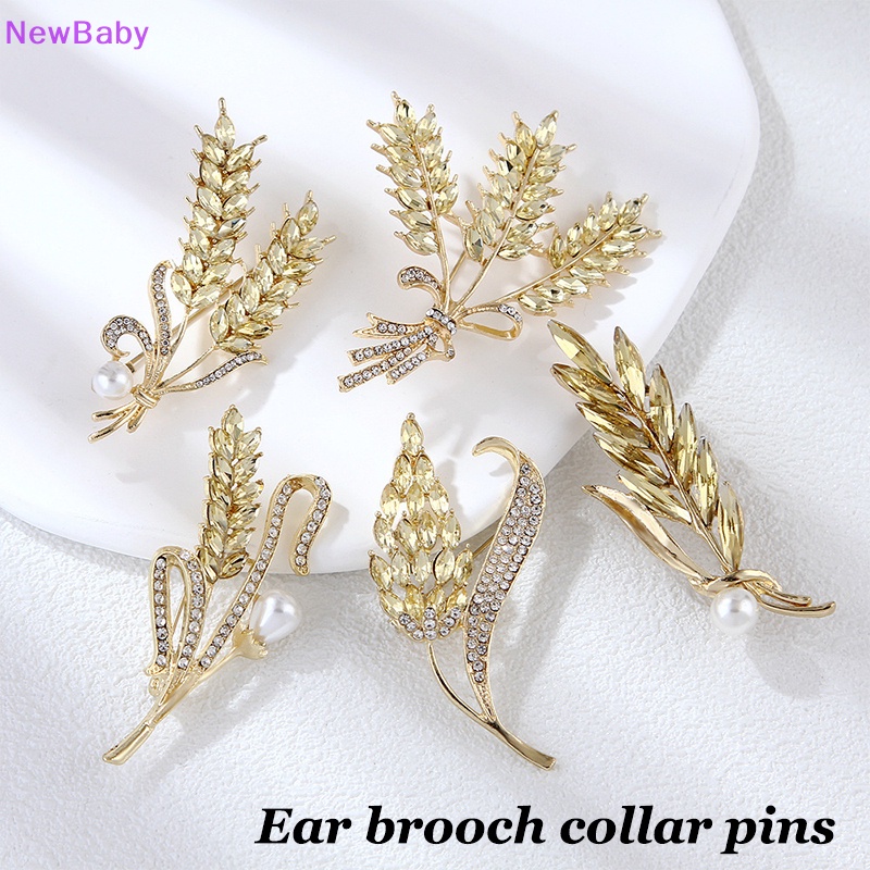 Newbaby Golden Ear Of Wheat Bros Wanita Halus Berlian Imitasi Gandum Telinga Bros Kerah Pin Jas Bros Perhiasan ID