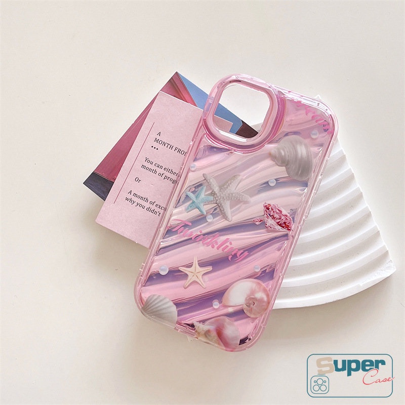 IPHONE Casing Berlian Whelk Pantai Kreatif Kompatibel Untuk Iphone13 11 14 12 Pro MAX 7Plus XR 78 6 6S Plus X XS MAX Se2020Mewah Cinta Hati Dazzle Kartu Warna 3D Stereo Corrugation Case