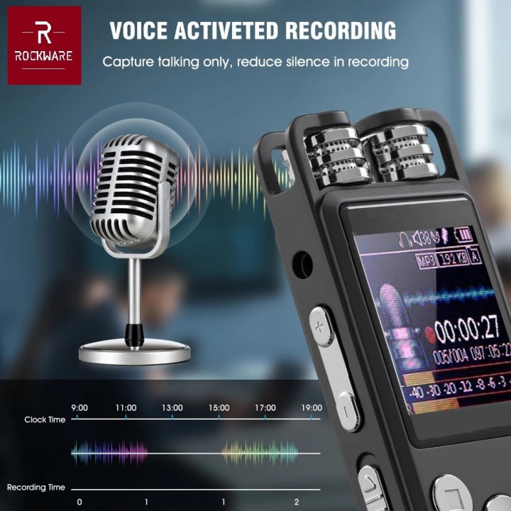 ROCKWARE RW-AVR01 - Professional Audio Voice Recorder 8GB - Dual Mic