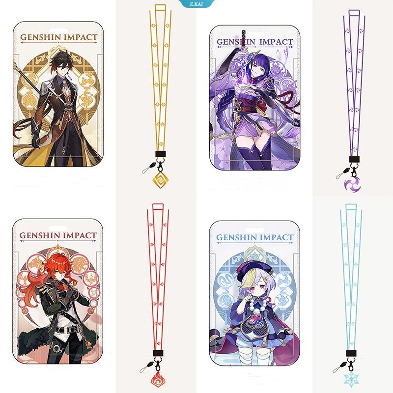 Genshin Impact Hu Tao Lanyards Gantungan Kunci Badge Holder ID Kartu Kredit Pass Hang Rope Lariat Strap Untuk Kunci Aksesoris Anime Hadiah [ZK]