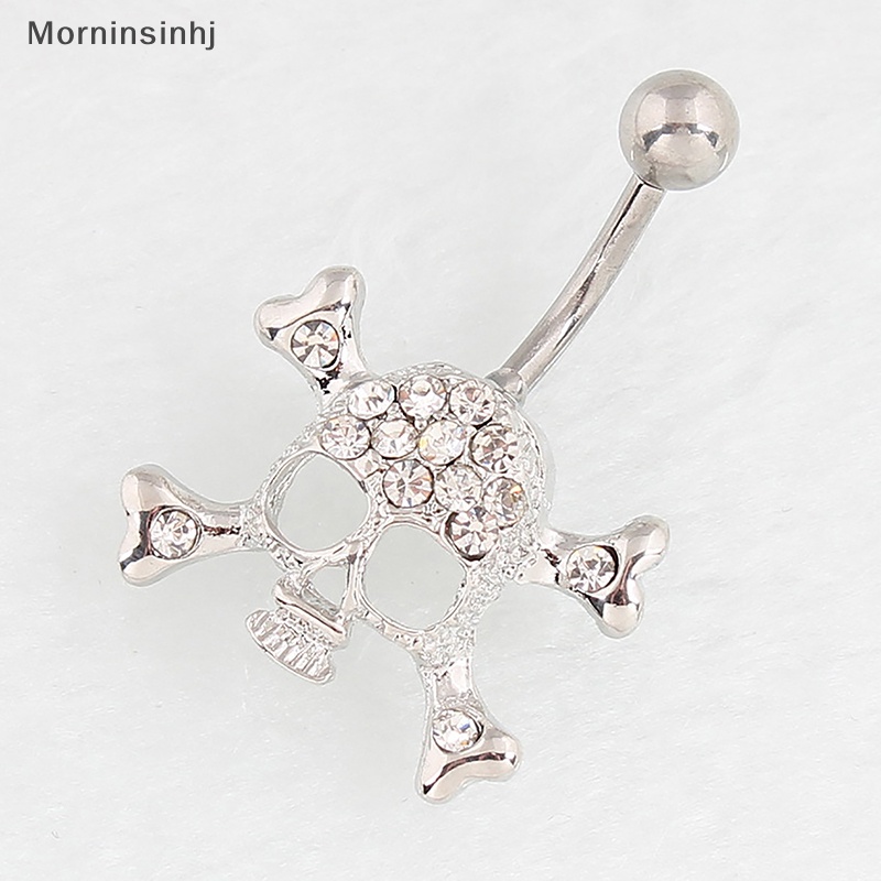 Mornin Fashion Berlian Imitasi Tengkorak Liontin Pusar Kuku Stainless Steel Sexy Belly Button Rings Untuk Wanita Warna Perak Tubuh Piecing Perhiasan id