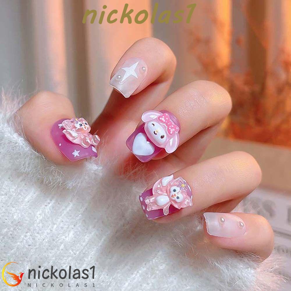 Nickolas1 Kartun Dekorasi Kuku Fashion Kelinci Jepang Kuromi Kitty Cat Manicure Aksesoris Hiasan Kuku 3D Nail Art Drills