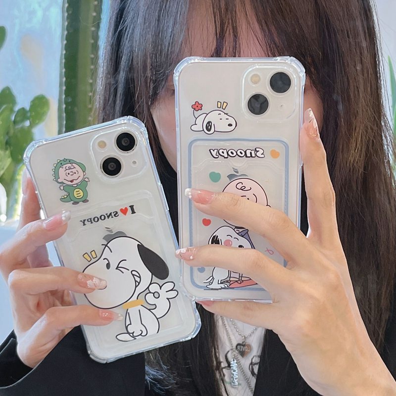 Card Case Cute OK Snoopy Soft Case HP iP iPhone 14 13 12 11 Pro X XS XR Max 7 8 + Plus FTD Casing Apple