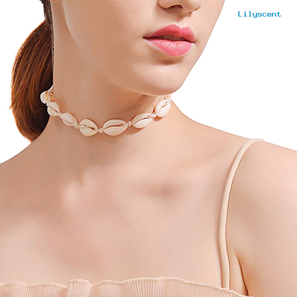 [LS]Wanita Cowrie Shell Manik-Manik Tenun Tangan Choker Kalung Hawai Pantai Perhiasan