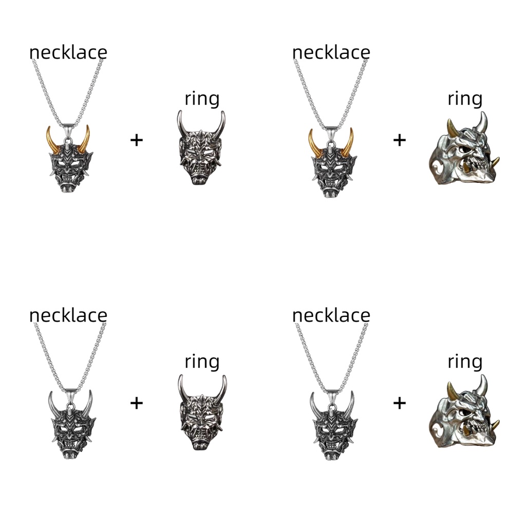 Set Cincin Kalung Bintang Berujung Lima, Kalung Punk Hip-Hop, Cincin Array Bintang Berujung Lima