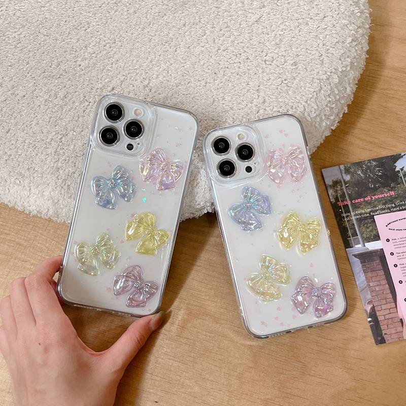 INS Colorful Bow Soft TPU Case HP iP iPhone 14 13 12 11 Pro X XS XR Max 7 8 + Plus SE 2020 2022 Drop Glue FTD Casing Apple