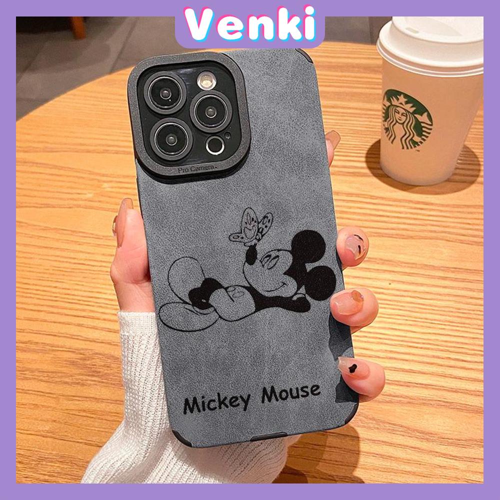 VENKI - Untuk iPhone 11 Case Leather Pupil Suede Case Soft Shockproof Phone Case Camera Simple Cute Cartoon Mouse Kompatibel dengan iPhone 14 13 Pro max 12 Pro max xr xs 7Plus 8Plus