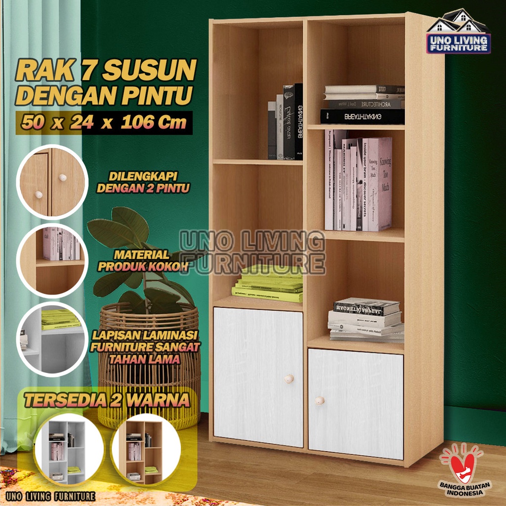 LEMARI RAK BUKU SERBAGUNA 7 RAK KAYU TERBARU MURAH LEMARI BUKU LEMARI PINTU RAK BUKU PORTABLE