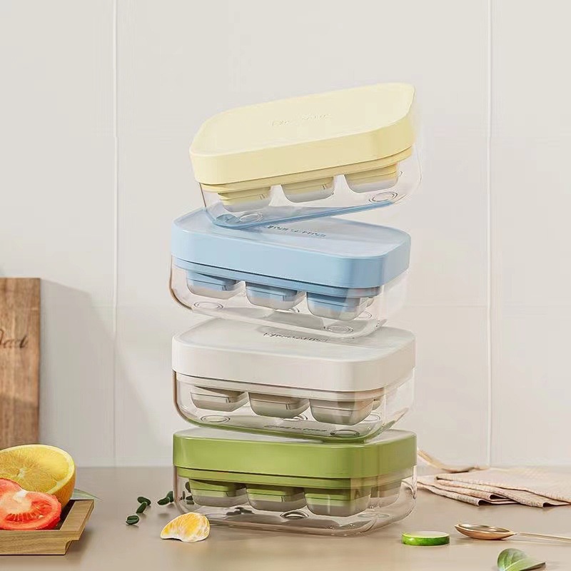6grids Reusable Plastik Silikon Es Batu Cetakan Kulkas Rumah Es Kotak Dengan Penutup Press DIY Frozen Ice Cube Mold Alat Dapur
