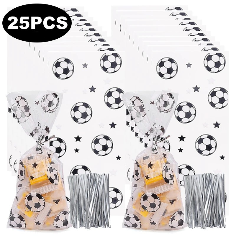 25pcs Kantong Permen Plastik Pesta Sepak Bola/Papan Permainan Sepak Bola Genggam Mini Anak/Lap Sepak Bola World Cup Decor Gelang/Dekorasi Sepak Bola Tiup/Mainan Bersorak Tanduk Sepak Bola