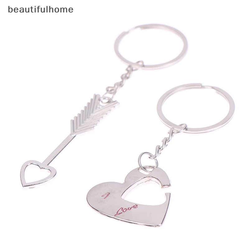 {beautifulhome} 1pasang New Love Heart Lock Key Chain Ring Gantungan Kunci Keyfob Valene's Day Gift.