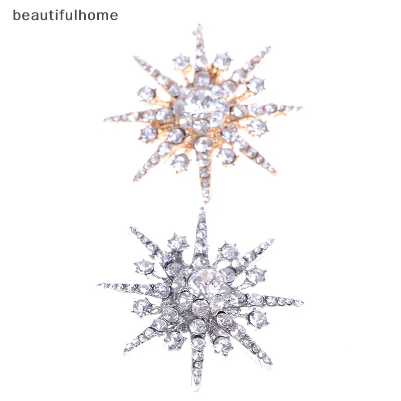 {Cantikrumah} Pernikahan Perak Snowflake Diamante Bros Berlian Imitasi Kristal Bros Pin Xmas Hadiah  .