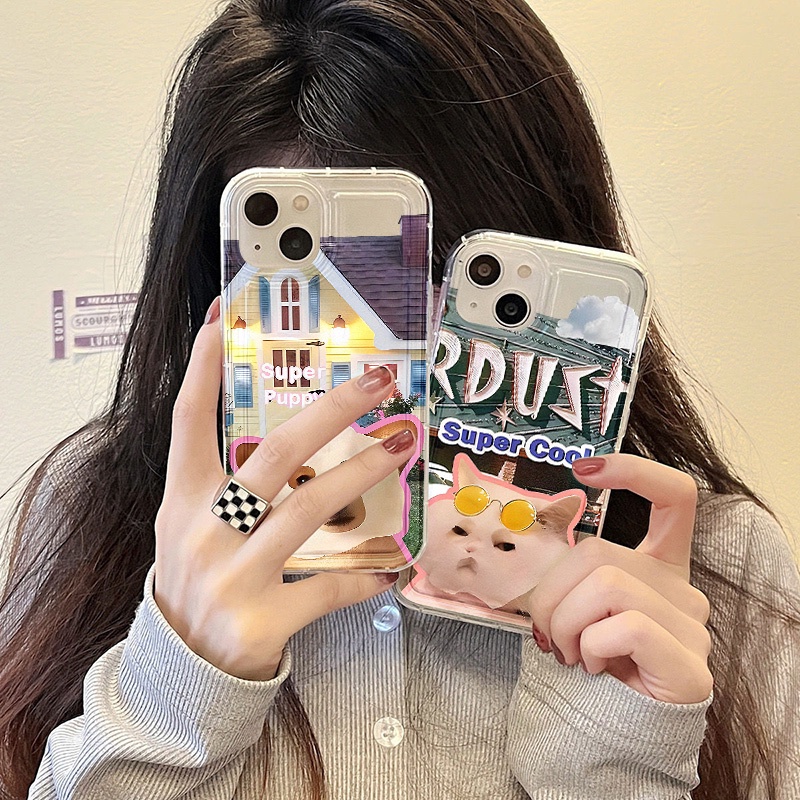 IPHONE Fun Mask Dog Cat Phone Case Kompatibel Untuk Iphone7Plus8Plus6Plus11 14 13 12 Pro MAX XR X XS MAX SE Airbag Shockproof Cover