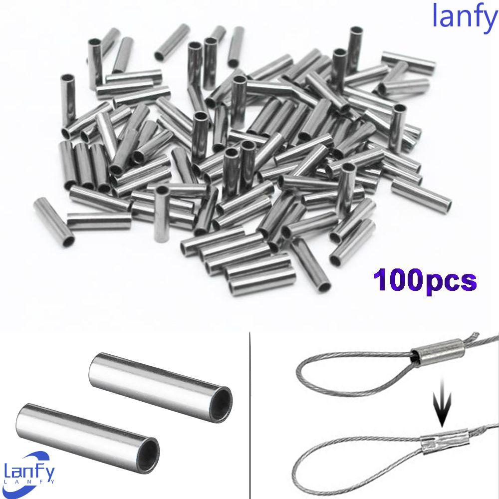 Lanfy Pipa Kawat Pancing 100pcs Konektor Lengan Crimp Tembaga Stainless Steel