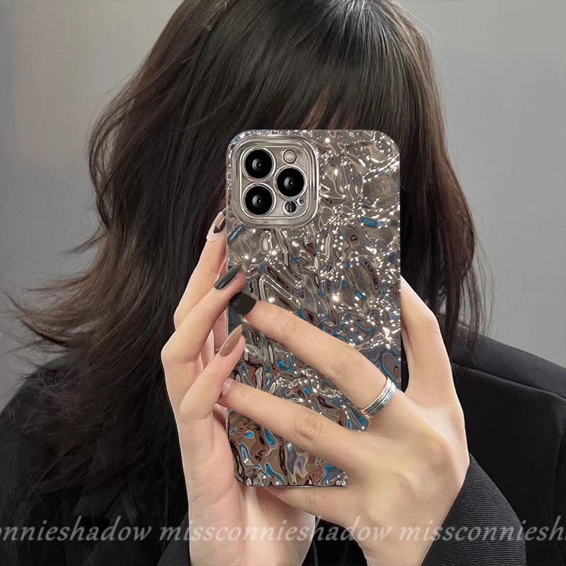 Casing Ponsel Padat Simple Mewah Kompatibel Untuk IPhone Xr12 11 13 14 Pro Max 7Plus 8Plus X XS Max6 6s 7 8 Plus SE 2020warna Anti Jatuh Sarung Kerut Logam Elektroplate Canggih