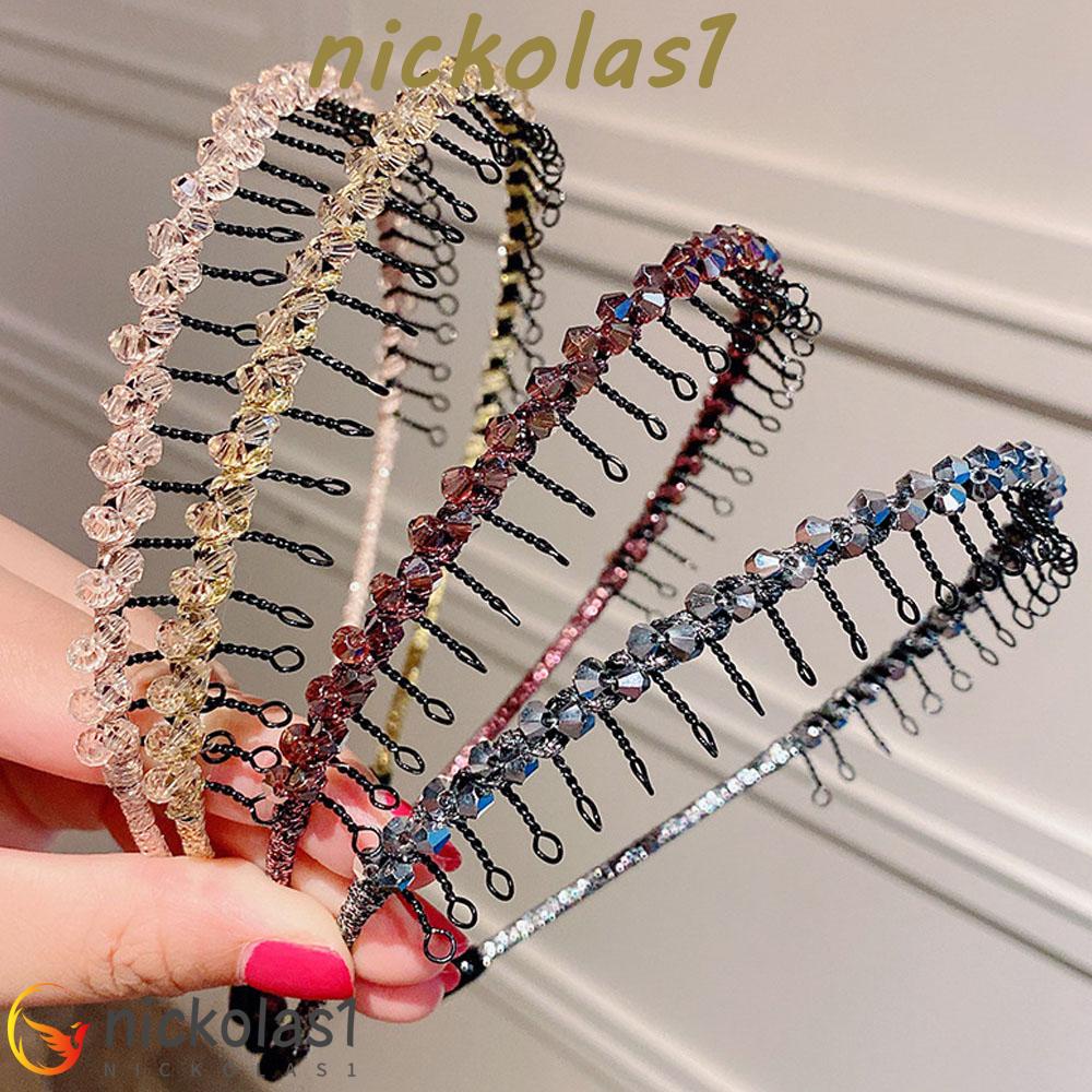 Nickolas1 Bando Manik-Manik Kristal Manis Korea Wanita Fashion Gadis Dengan Gigi Hair Band