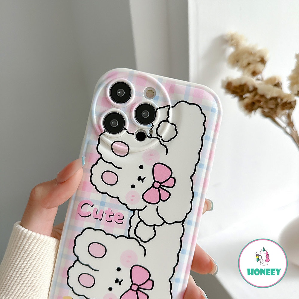 IPHONE Casing Ponsel Kotak-Kotak Busur Kelinci Kartun Yang Indah Kompatibel Untuk Iphone14 11 promax Case Iphone11 13 12 Pro Max Airbag Shockproof Back Cover