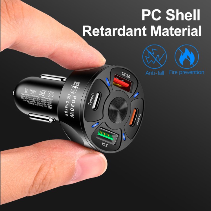 Car Charger Type C USB Adaptor Quick Charging 4 Port 20W