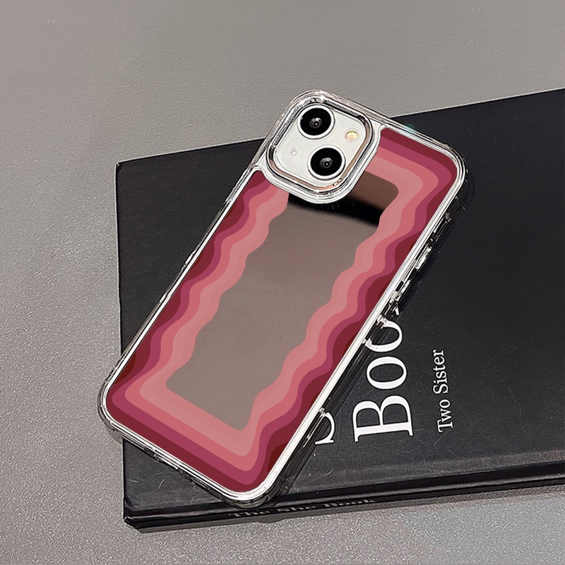 IPHONE Casing Ponsel Cermin Gelombang Pink Ungu Kompatibel Untuk Iphone11 12 13 14 12Pro 13Pro 14Pro Pro Max XR X XS Max Electroplating Tombol Perlindungan Mirror Cover