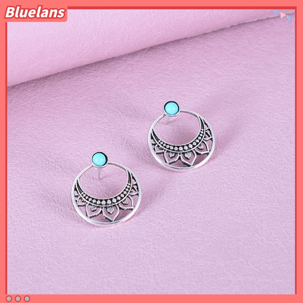 [BLS] Bohemian turquoise earrings Anting Perempuan Eropa Dan Amerika retro Perak Disepuh Anting-Anting earrings