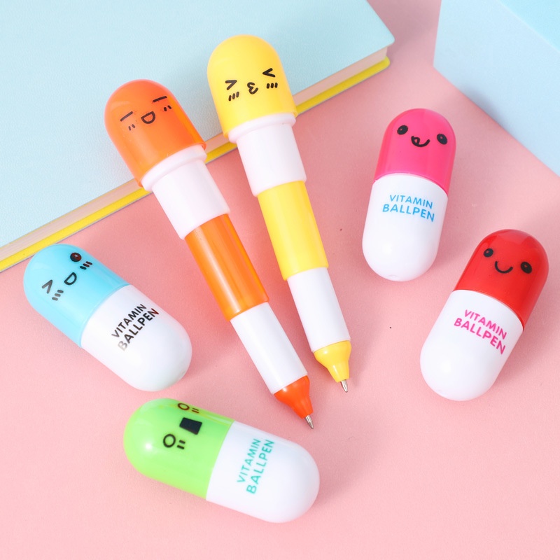 Mini Kawaii Korea Ditarik Pil Gel Pena Kreatif Kartun Emoji 0.5mm Tinta Biru Bolpoin Pena Siswa Alat Tulis Perlengkapan Kantor Sekolah