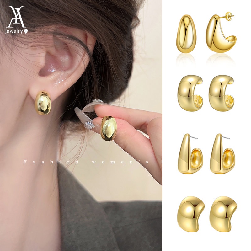 Ay(cn) Retro C-shaped Anting Setengah Lingkaran Anting Tusuk Emas Perak Untuk Aksesoris Perhiasan Wanita