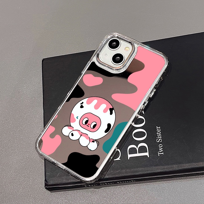 IPHONE Casing Ponsel Cermin Gurita Kartun Kompatibel Untuk Iphone11 12 13 14 12Pro 13Pro 14Pro Pro Max XR X XS Max Electroplating Tombol Perlindungan Mirror Cover