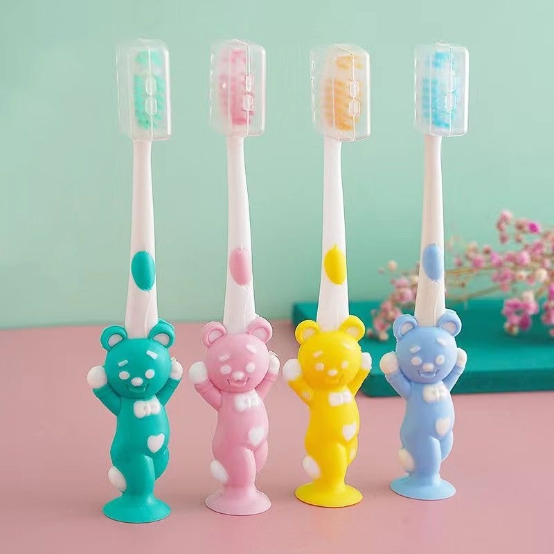 AMSELLER - Sikat Gigi Anak 1 SET 4 PCS Extra Soft Tavel  / Toothbrush Double Care Sikat Gigi Halus &amp; Lembut Karakter Kelinci Beruang Import