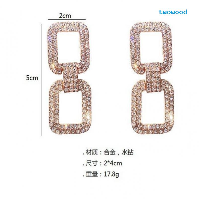 Twowood Square Personality Earrings Feminin Berlian Imitasi Anting Panjang Anting