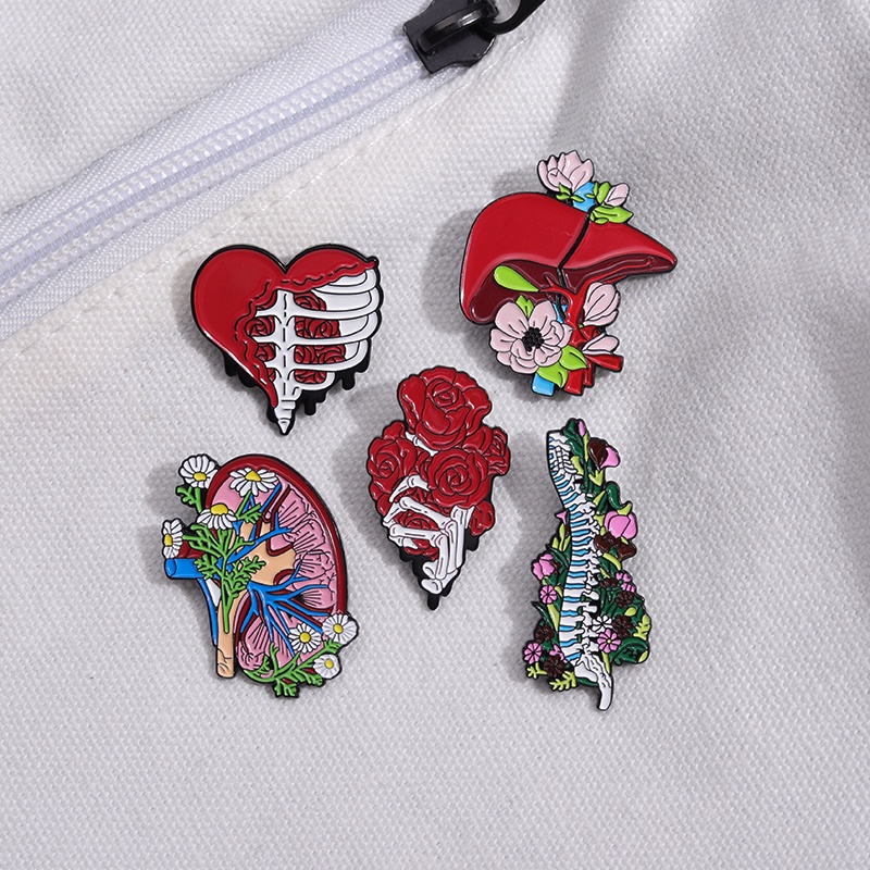 Warna-warni Bunga Tanaman Desain Organ Enamel Pin Kreatif Otak Paru-Paru Perut Bros Kerah Lencana Kartun Perhiasan Hadiah Untuk Anak-Anak Teman