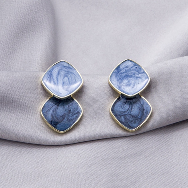 Anting Klip On Geometris Biru Korea Untuk Wanita Statement Round Square Earrings Fashion Brincos Ear Clips Jewelry