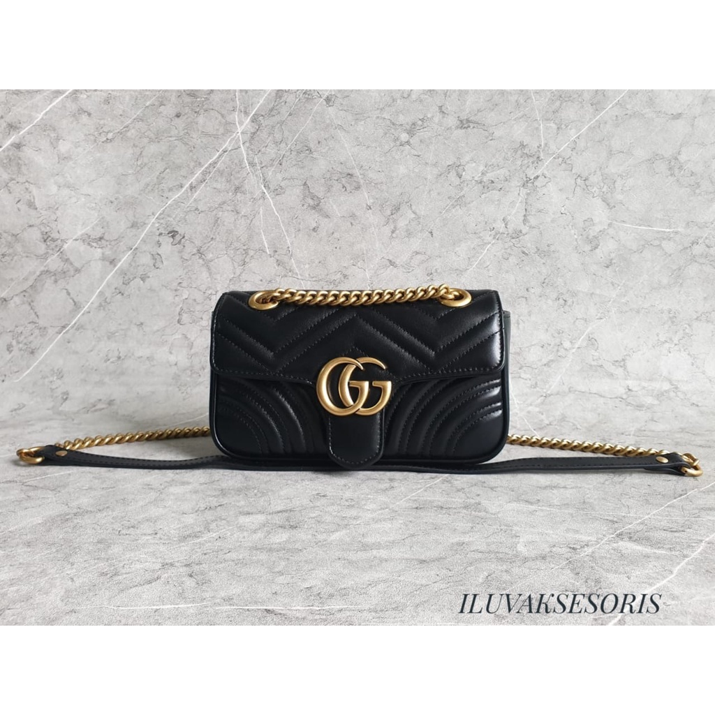 TAS WANITA BRANDED GUCCI MARMONT BLACK SZ 22 SLING BAG BRANDED