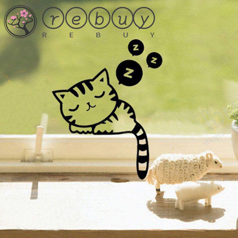 Rebuy Interior Decor Sleeping Cat Vinyl Art Decal Jendela Rumah