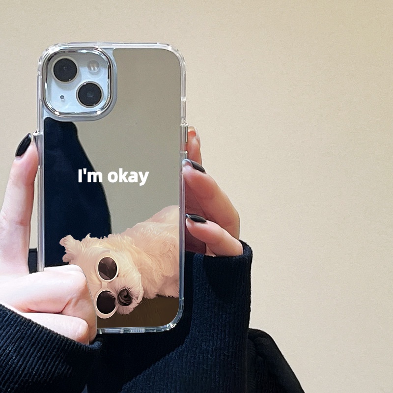 IPHONE Upset Kacamata Hitam Dog Mirror Phone Case Kompatibel Untuk Iphone11 12 13 14 12Pro 13Pro 14Pro Pro Max XR X XS Max Electroplating Tombol Perlindungan Mirror Cover