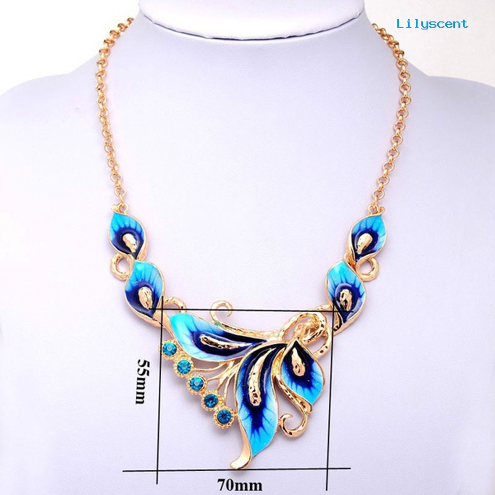 [LS] Enamel Wanita Bunga Pesona Berlian Imitasi Stud Anting Rantai Kalung Set Perhiasan