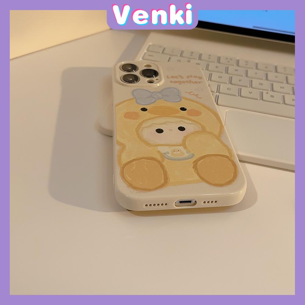 VENKI - Untuk iPhone 11 iPhone Case Cream Glossy Film TPU Soft Shockproof Phase Cover Protection Cute Yellow Duck Kompatibel dengan iPhone 14 13 Pro max 12 Pro Max xr xs max 7 8Plus