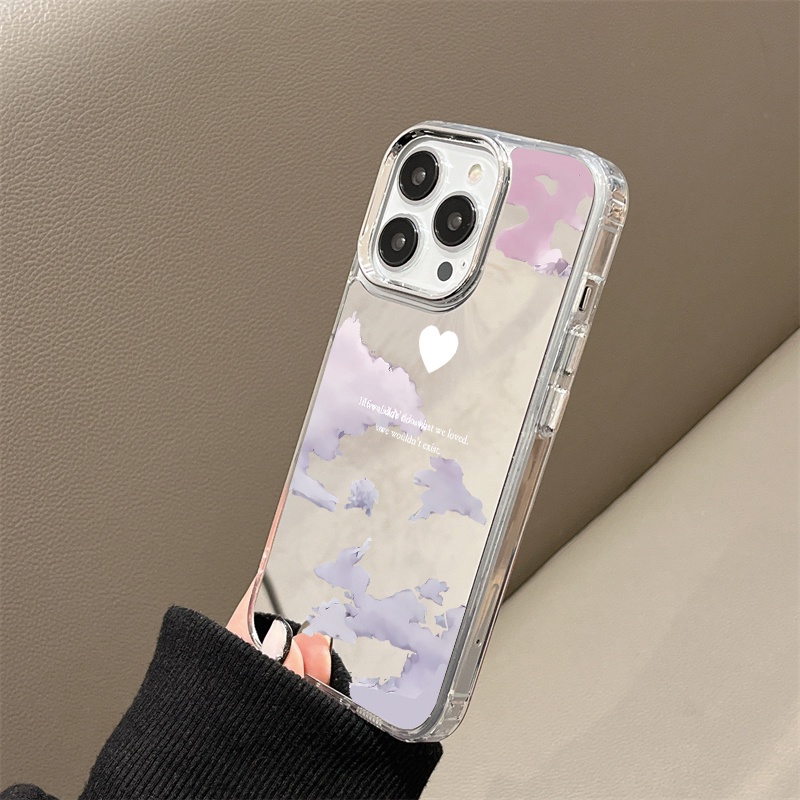 IPHONE Casing Ponsel Cermin Awan Kompatibel Untuk Iphone11 12 13 14 12Pro 13Pro 14Pro Pro Max XR X XS Max Electroplating Tombol Perlindungan Mirror Cover
