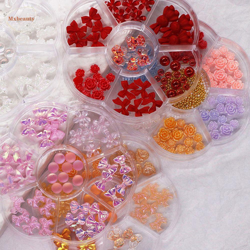 MXBEAUTY Aurora Kuku Rhinestones 7kisi Gadis Kupu-Kupu Ikatan Simpul Aurora Beruang Perhiasan Kuku 3D