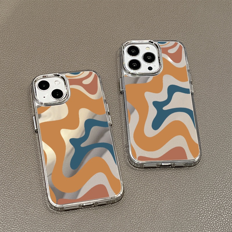 IPHONE Art Lukisan Cermin Ponsel Case Kompatibel Untuk Iphone11 12 13 14 12Pro 13Pro 14Pro Pro Max XR X XS Max Electroplating Tombol Perlindungan Mirror Cover