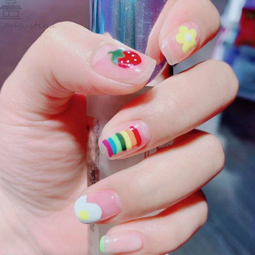 AUGUSTINA Agustina Stiker Nail Art Wanita Musim Panas Strawberry Rainbow Kartun DIY Nail Decals