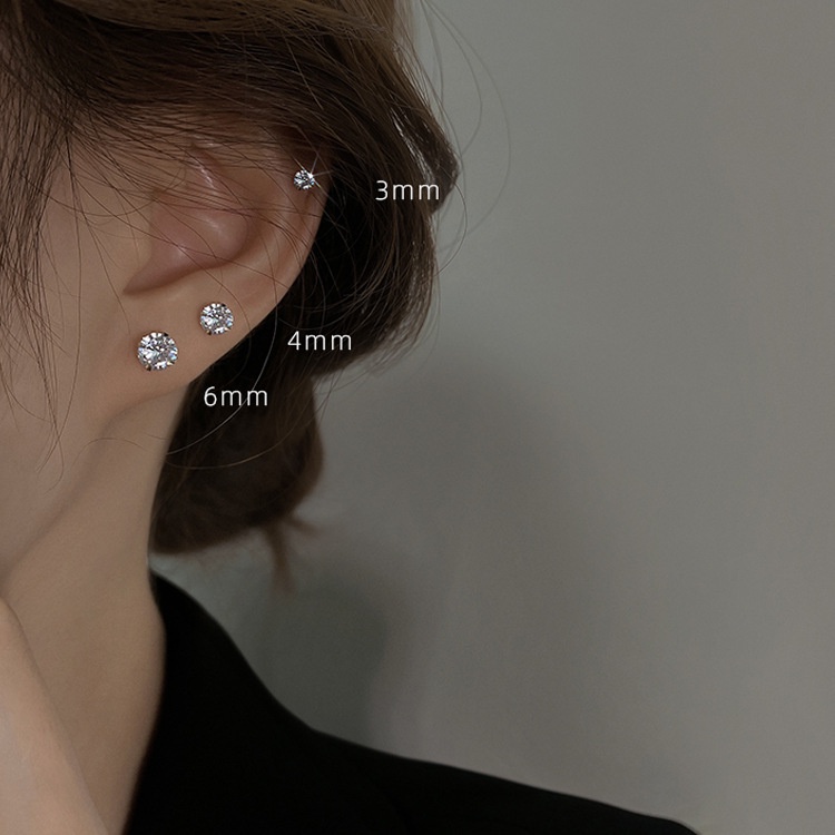 Yeezii Anting Sekrup Perak Sederhana Untuk Wanita Hypoallergenic Fashion Zirkon Emas Stud Earring Jewerly Aksesoris