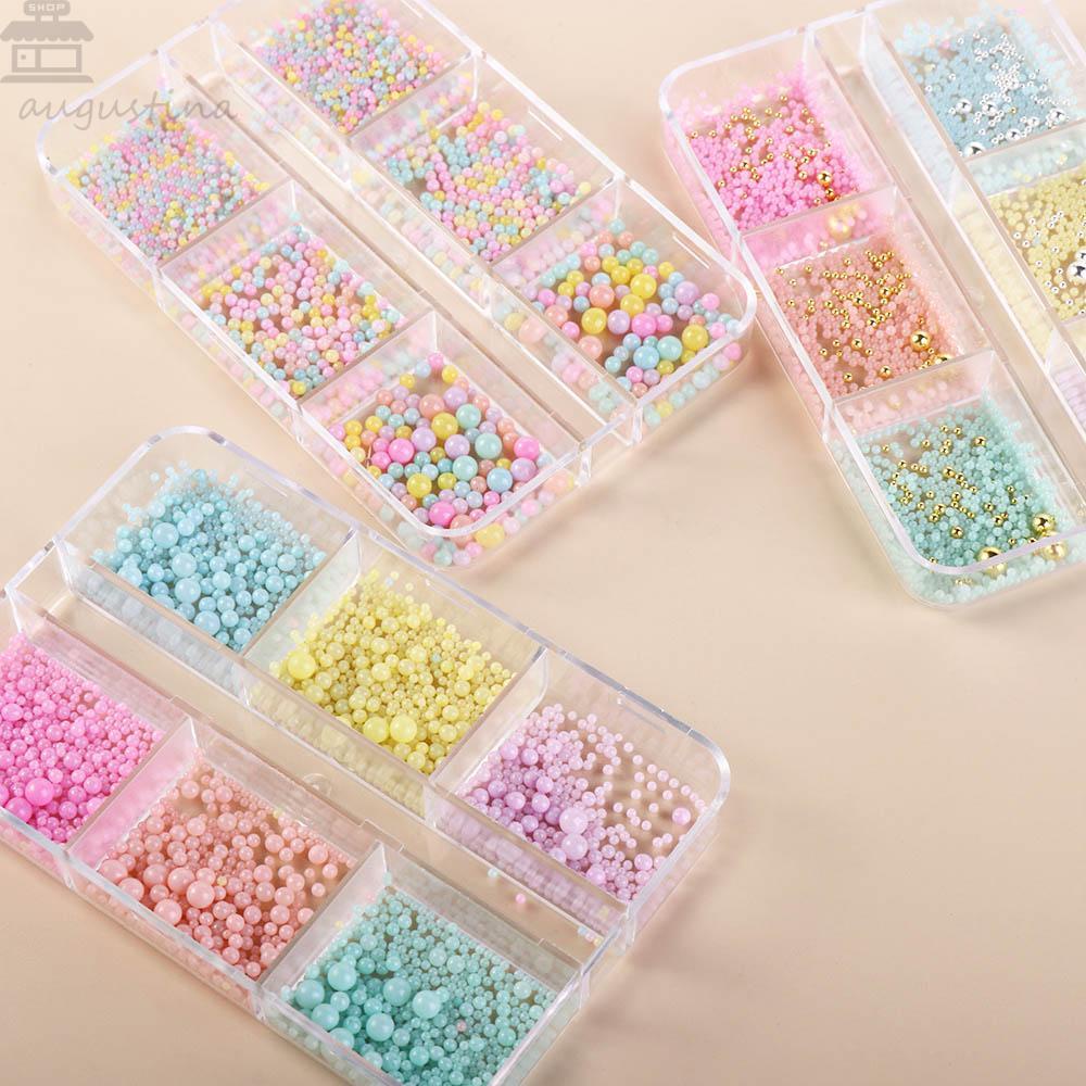 AUGUSTINA Pesona Kuku Agustina Pink Biru 1Box Membuat Perhiasan Manikur Aksesoris Crystal Beads Filler|Manik Bubble Warna