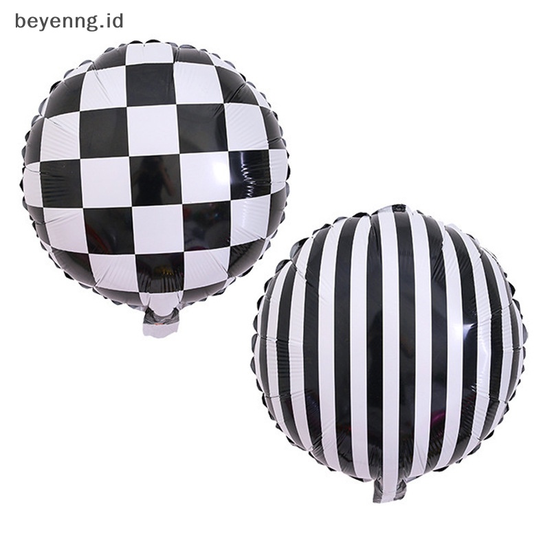 Beyen 6pcs 18inch Hitam Putih Balap Mobil Balon Foil Acara Olahraga Balon Bulat ID