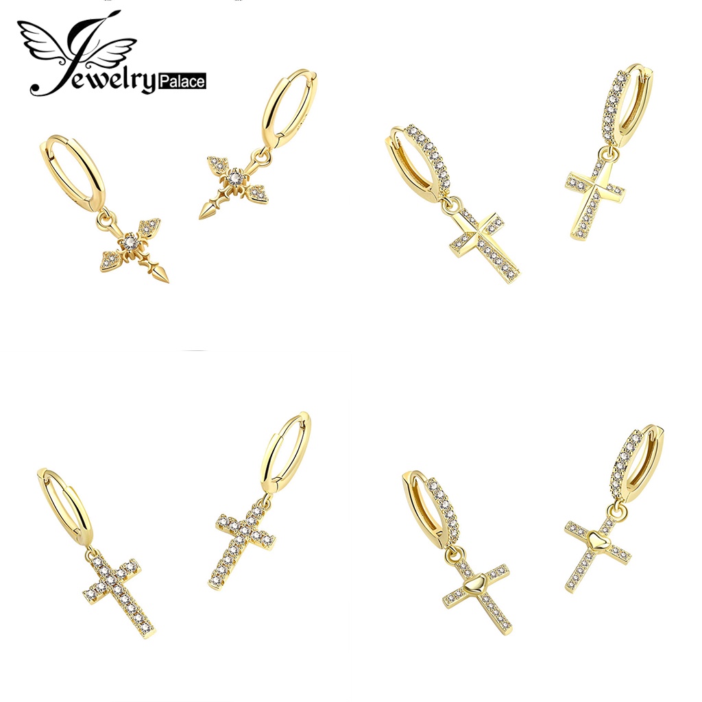 Jewelrypalace Moissanite Salib Simple925 Wanita Anting Perak Hoop Gold Perhiasan Asli M093