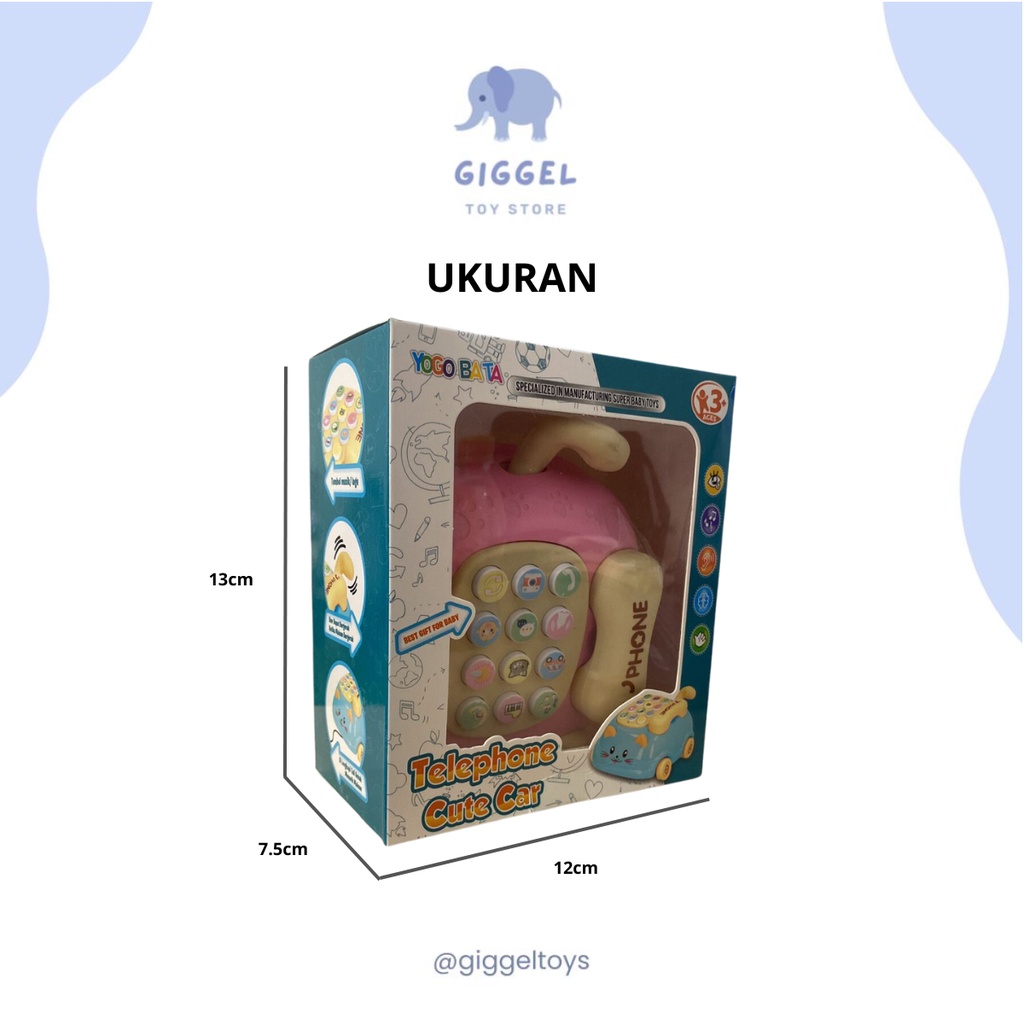 [ Giggel ] CAT PULL PHONE / Telephone Cute Car / Mainan Edukasi Anak Telephone Music Car / Handphone Music Berbentuk Kucing Bilingual Ukuran Besar Bisa Di Tarik