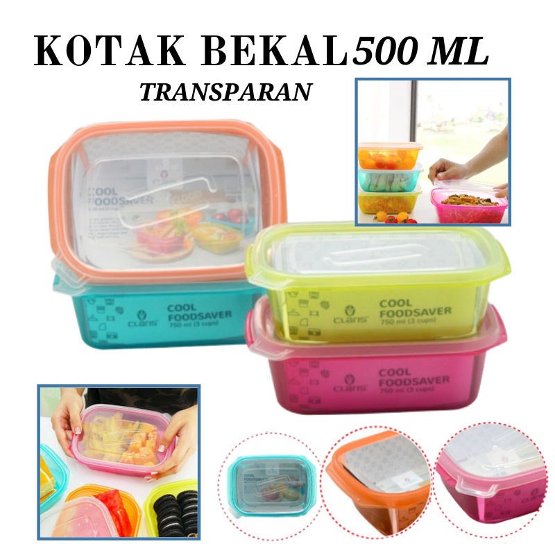 GOS -B311- Lunchbox Warna - Kotak Bekal Transparan Warna - Kotak Penyimpanan Makana 500ml