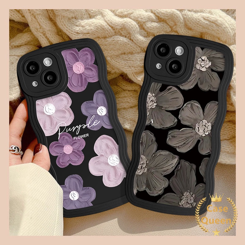 Casing Bunga Segar Untuk Redmi A1 9C 12C 9C Nfc10 9 10C 9T 10A 9A Redmi Note8 11 10S 11s 10 9 Art Fashion Cat Minyak Warna Hitam Ungu Floral Wavy Edge Soft Tpu Cover